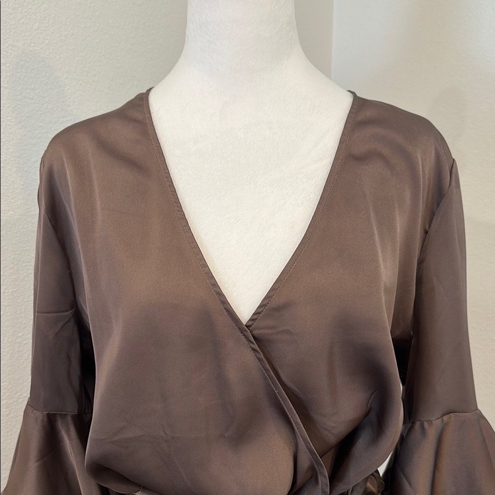Soho Brown Ruffle Wrap Blouse - Picture 2 of 14
